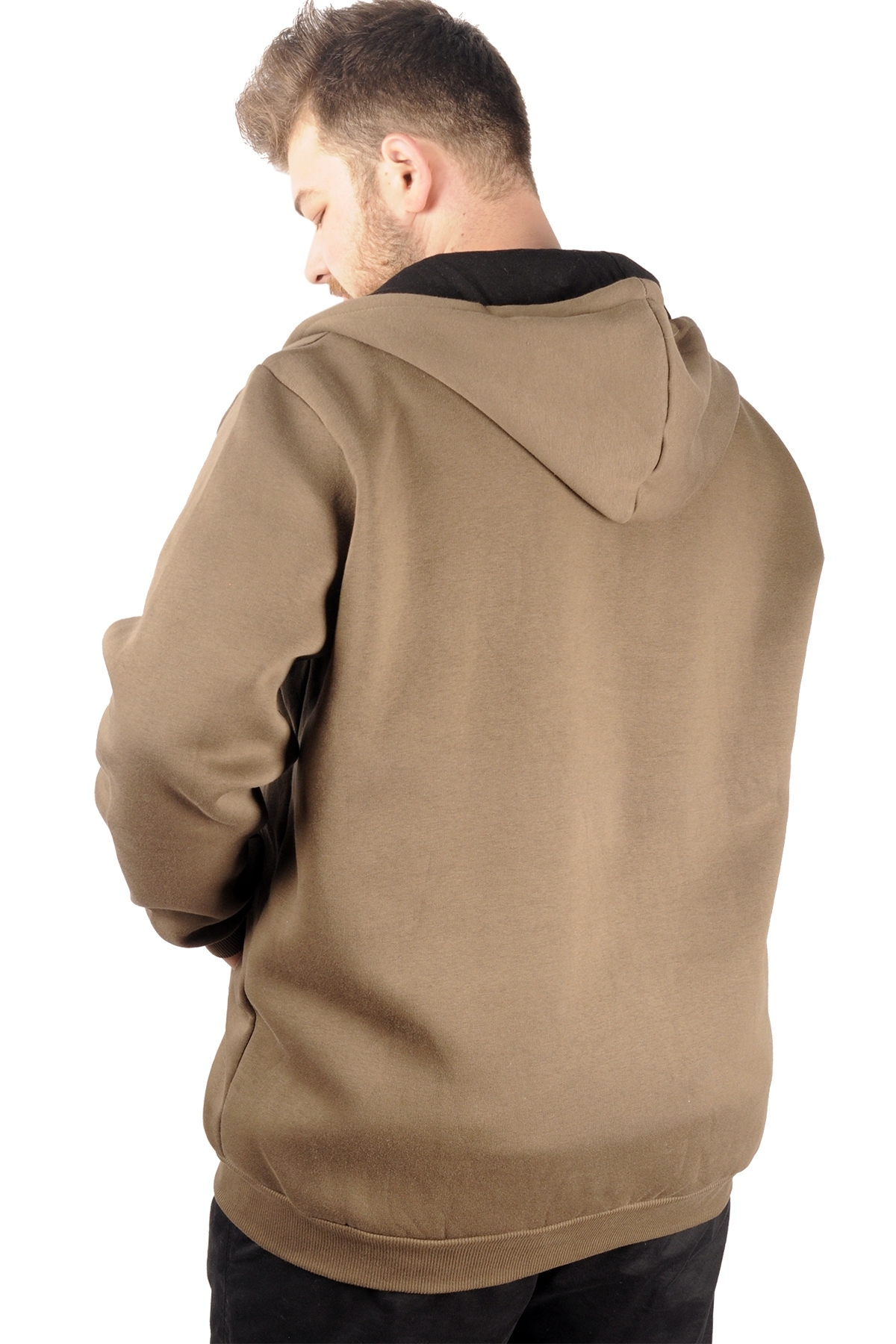 ModeXL Mode XL Erkek Sweatshirt Kapşonlu Zippered Basic 20543 Haki görsel 5