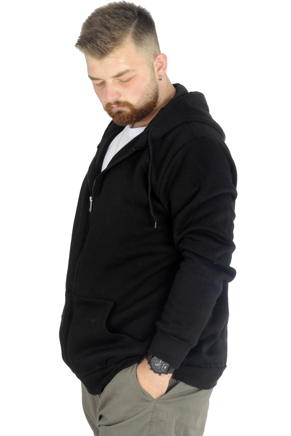 ModeXL Mode XL Erkek Sweatshirt Kapşonlu Zippered Basic 20543 Siyah görsel 2