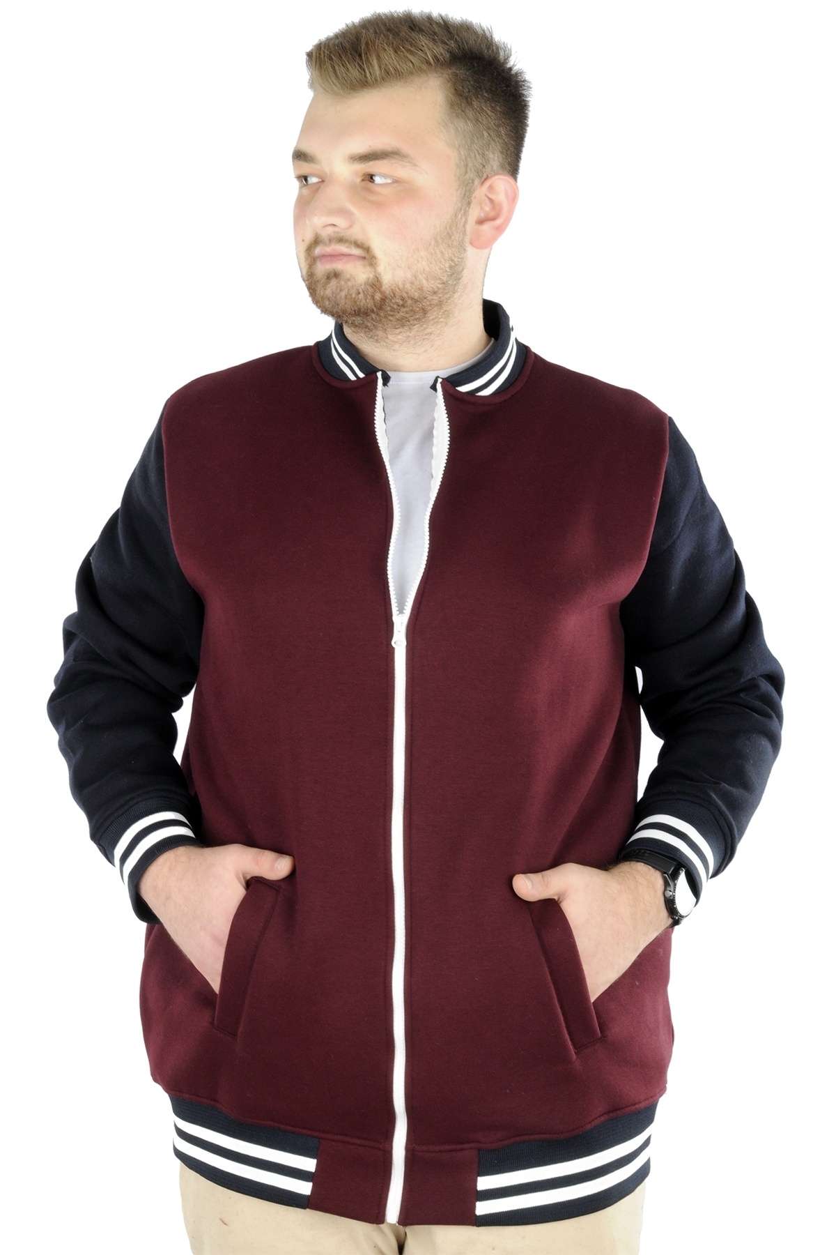 ModeXL Mode XL Büyük Beden Erkek Kolej Mont 22618 Mürdüm