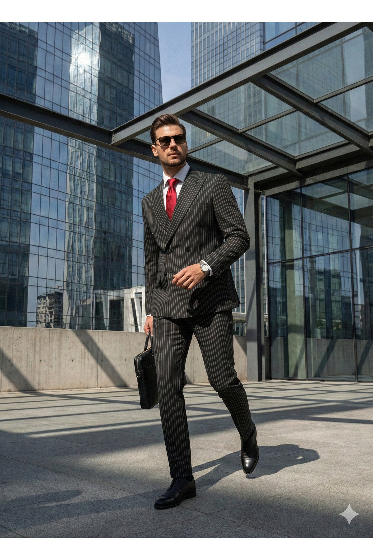 Sartorial | Onyx Siyah Kruvaze Çizgili Takım Elbise — مشکی 1986-3 CP — تصویر 8 از 8
