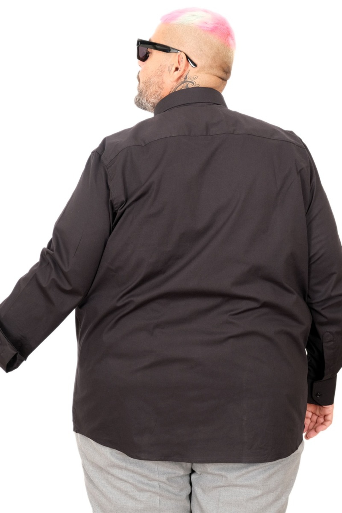 ModeXL Mode XL Büyük Beden Erkek Klasik Cepli Gömlek Likralı 20350 Siyah görsel 7