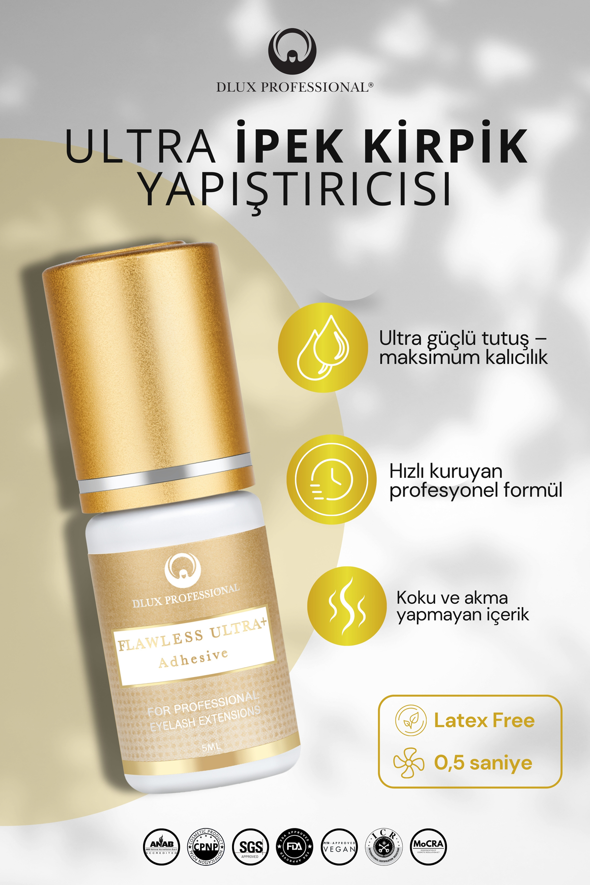 Flawless Ultra+ İpek Kirpik Yapıştırıcısı 0.5 Sn kurma Hızı Göz Yakmayan 5ml — DLXFLU