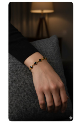 TrendimAksesuar Siyah Taşlı Çelik Bileklik