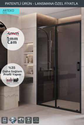 MONAQUA Arteko Duşakabin Ön Cephe, 1 Sabit 1 Kayar - Antrasit Profil - Şeffaf...