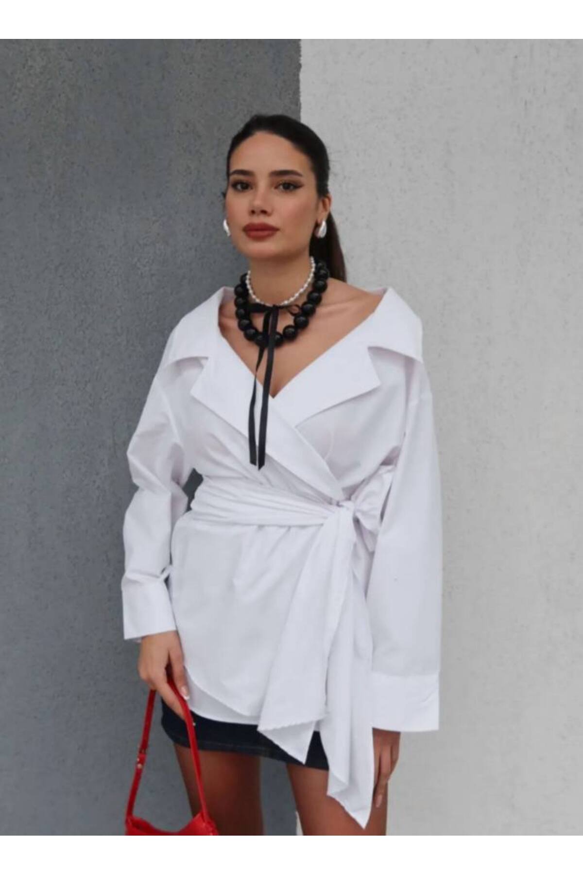 LİBREPRİVE  Bağlamalı Şık Tasarım Salaş Gömlek - Görsel 4