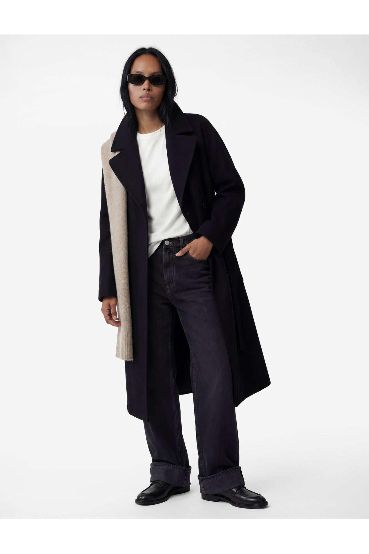 Koton  Kemerli Kaşe Kaban Kruvaze Düğmeli Uzun Kollu Cepli - Görsel 2