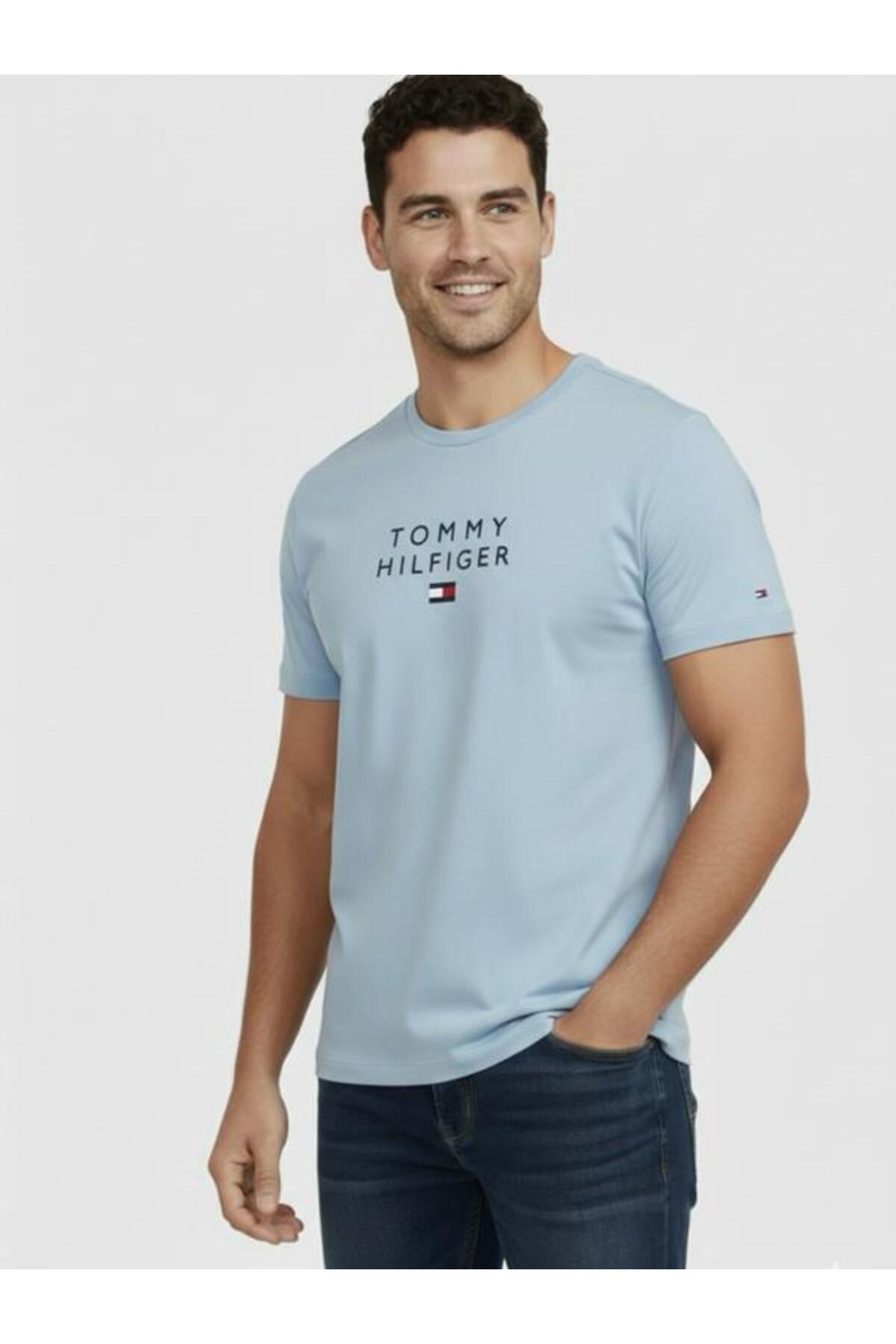 تامی هیلفیگر تی‌شرت مردانه طرح لوگو گلدوزی شده روی سینه از جنس پنبه ارگانیک سایز معمولی