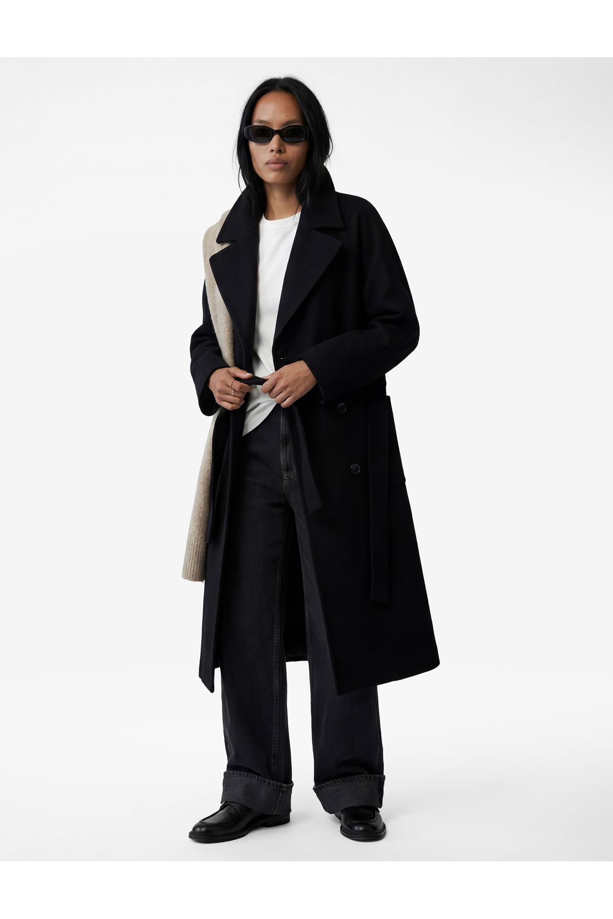 Koton  Kemerli Kaşe Kaban Kruvaze Düğmeli Uzun Kollu Cepli