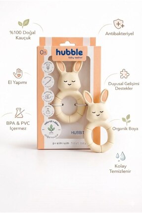 Hubble Bebek Diş Kaşıyıcı Ve Oyuncak - Tavşan Halkalı Şekilli Dişlik (%100 DO...