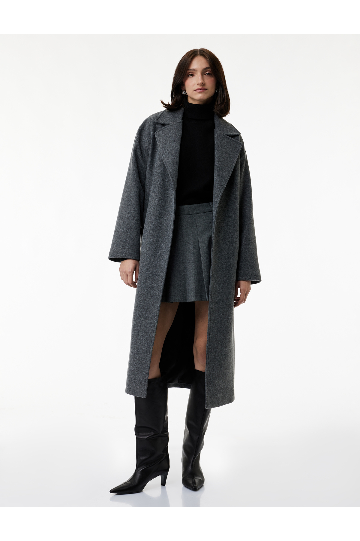 Koton  Kemerli Kaban Kaşe Uzun Kollu Cepli