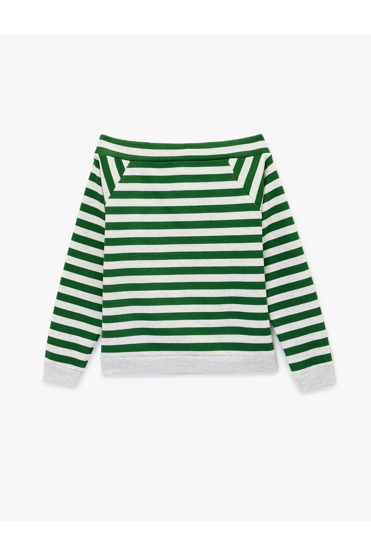 Koton Rahat Kalıp Uzun Kollu Çizgili Kayık Yaka Baskılı Sweatshirt görsel 4