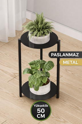 Bino Saksılık Çiçeklik 2 Katlı Metal Çiçeklik Dekoratif Paslanmaz Sac Tepsili...