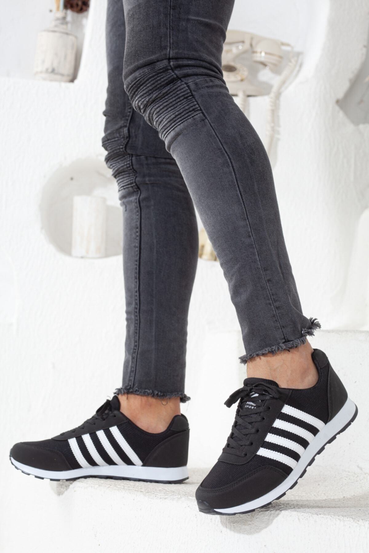 Rona Gifts  Erkek Siyah Beyaz Günlük Rahat Taban Yumuşak Hafif Esnek Yürüyüş Sneaker Bağcıklı Spor Ayakkabı - Görsel 7