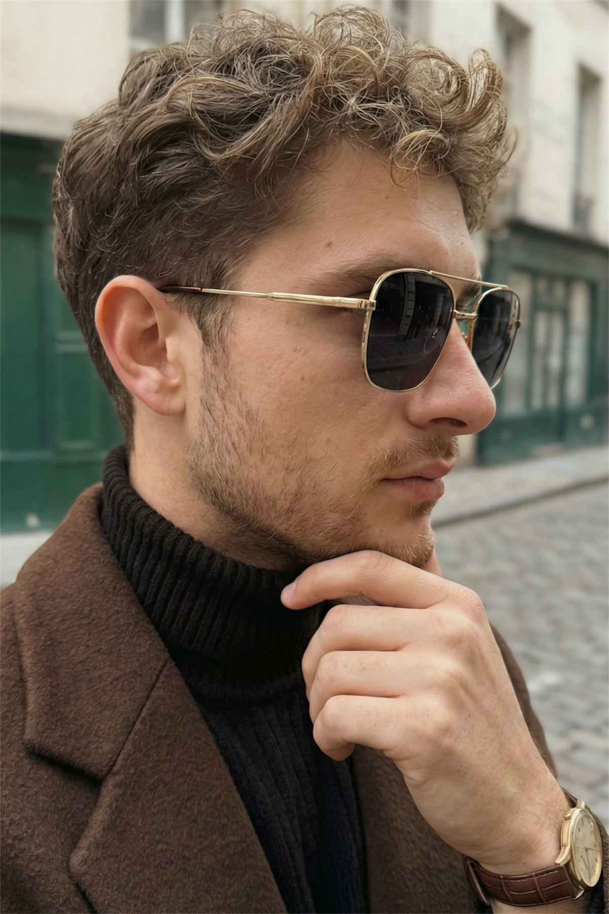 Eyesofia Metal Unisex Kare Gold Siyah Uv400 Güneş Gözlüğü görsel 4