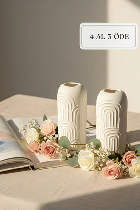 ZURİ DESİGN Bohem Desenli Beton Vazo 2’li Set – Dekoratif Modern Tasarım