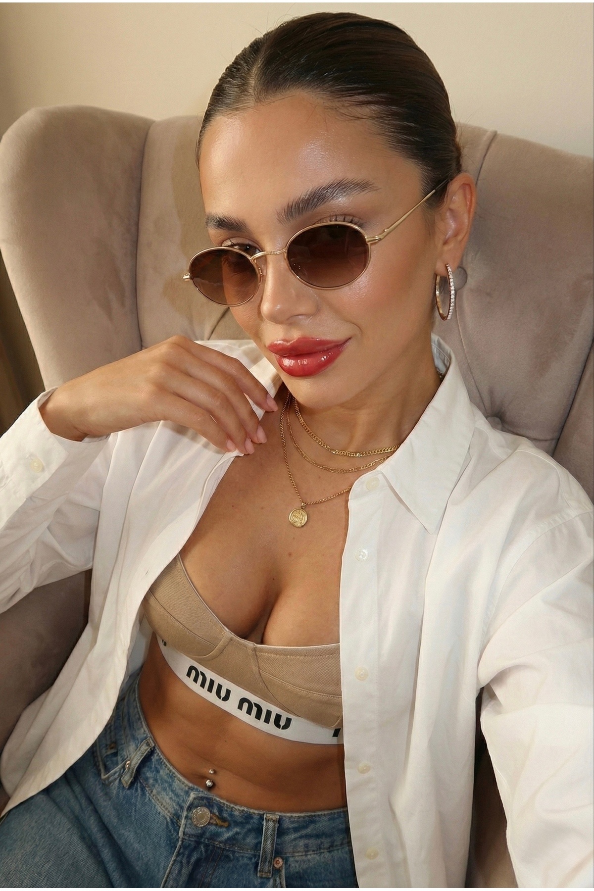 Goldmine Elips Güneş Gözlüğü Unisex Kahverengi Gold görsel 2