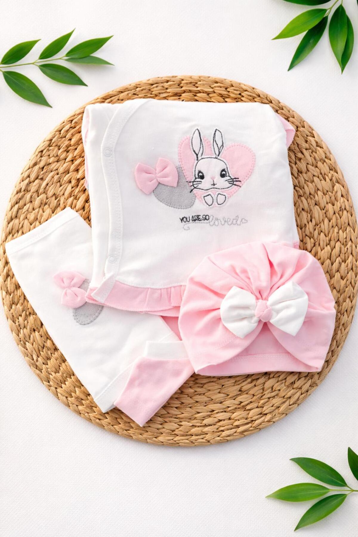 BYS BABY FASHION 10'lu Pamuklu Fırfır Ve Fiyonk Detaylı Yenidoğan Kız Bebek Hastane Çıkış Zıbın Seti Mevsimlik Kutulu fotoğrafı 3 (önizleme)