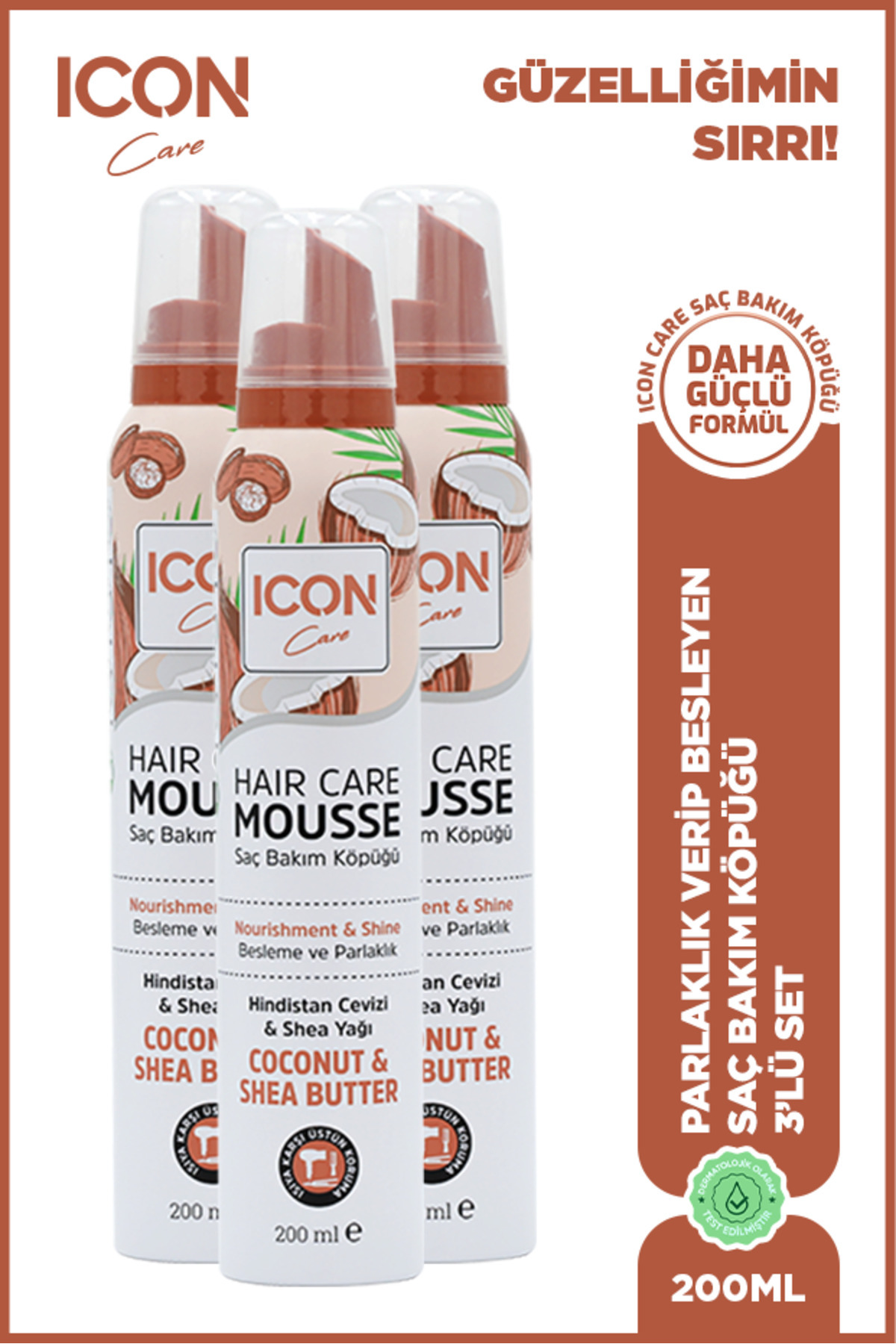 ICON SAÇ BAKIM KÖPÜĞÜ COCONUT & SHEA BUTTER 3'LÜ SET — 8682678302369-3x — تصویر 3 از 7