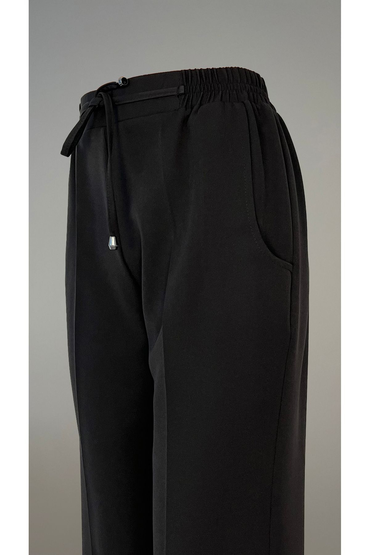 Taşpınar Butik  Siyah Beli Lastikli Büyük Beden Likralı Boru Paça Pantolon - Görsel 5