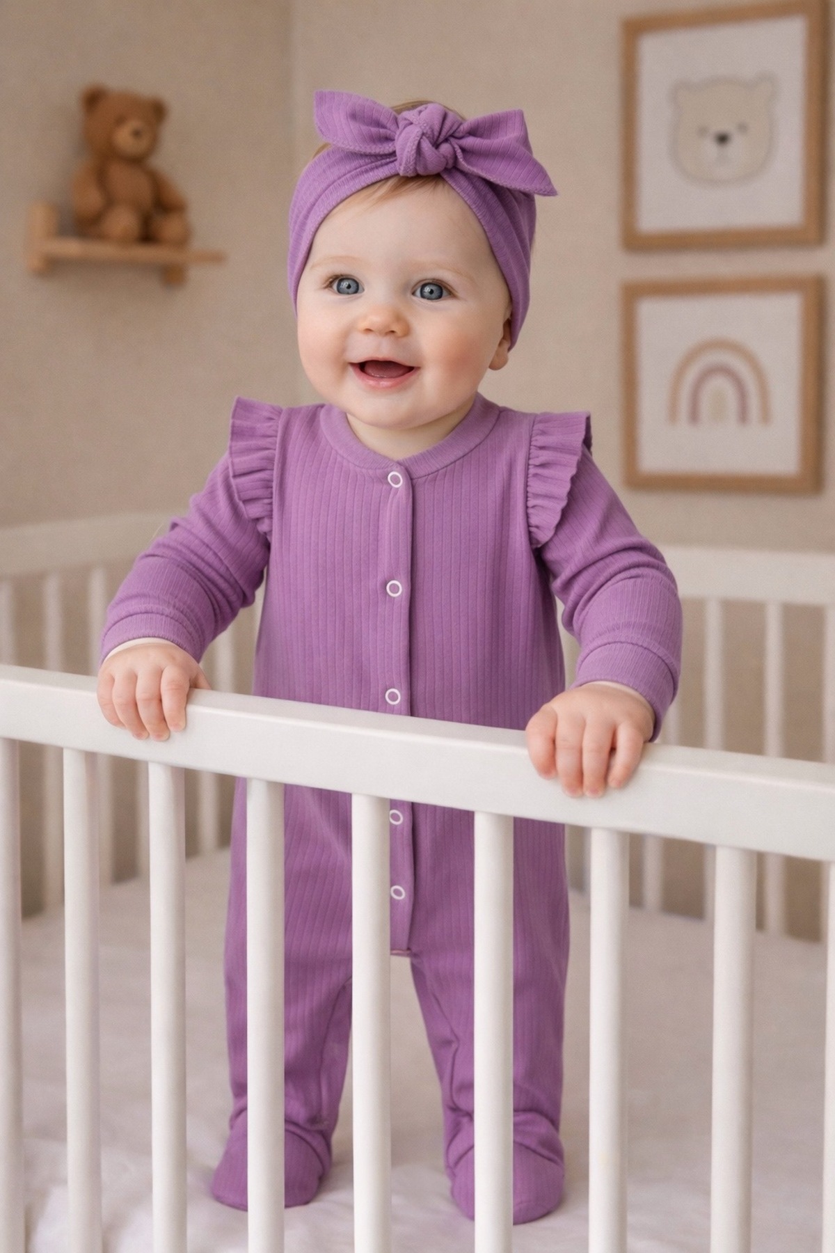 OMY 3-6-9 AY BANDANALI OMZU FIRFIRLI RENKLİ TULUM TAKIM 2'Lİ SET BEBEK&ÇOCUK TAKIM fotoğrafı 3 (önizleme)