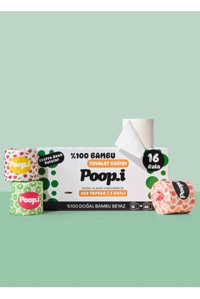 Poop.i %100 Bambu Fruity Loop Edition Tuvalet Kağıdı 3 Katlı 16 Rulo Extra Uz...