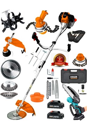 Mager Tırpan Çim Biçme Makinası Çapa Aparatı Dahil + Yedek zincirli İki Akülü...