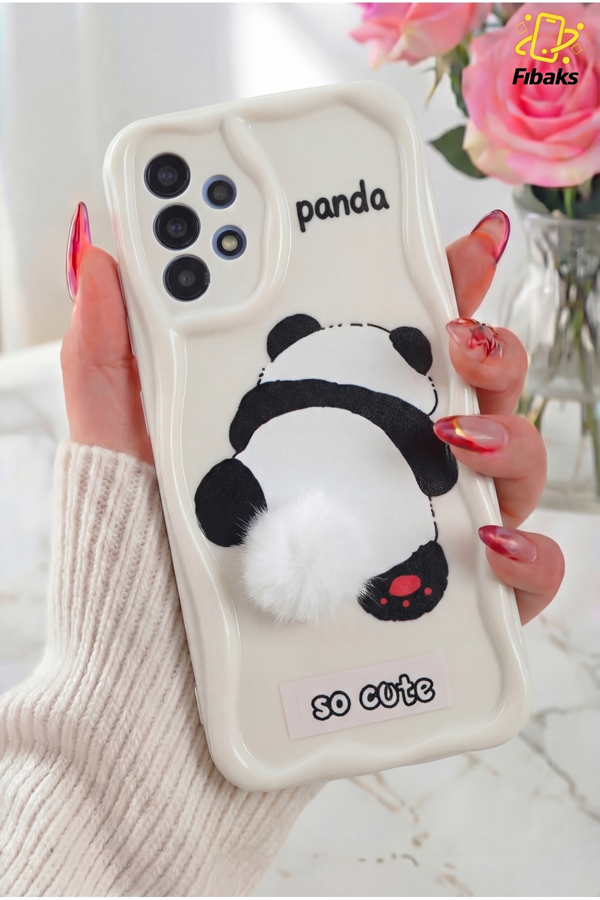 Galaxy A32 4G Case Design Patterned Camera Shielded Panda White Tassel Silicone Cover