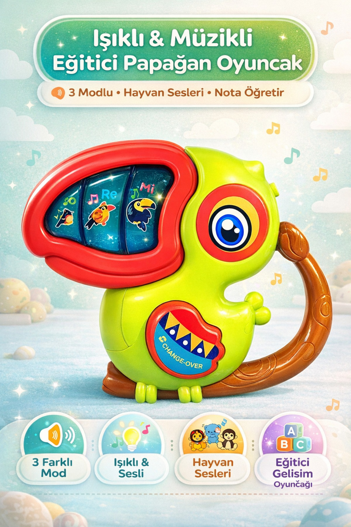 Parrot Baby Piano with Light and Music - Educational Baby Piano with Animal Sound Melody and Lullaby