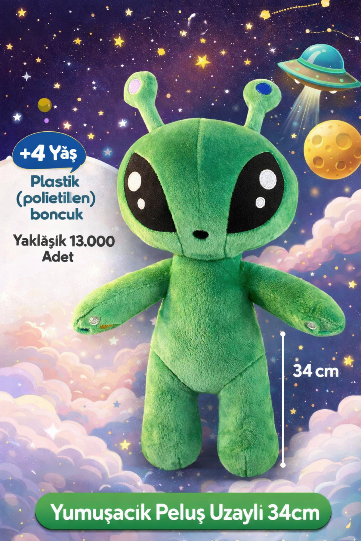 IKEA Aftonsparv 34 Cm Yeşil Uzaylı Alien Yumuşak Peluş Oyuncak fotoğrafı 2 (önizleme)