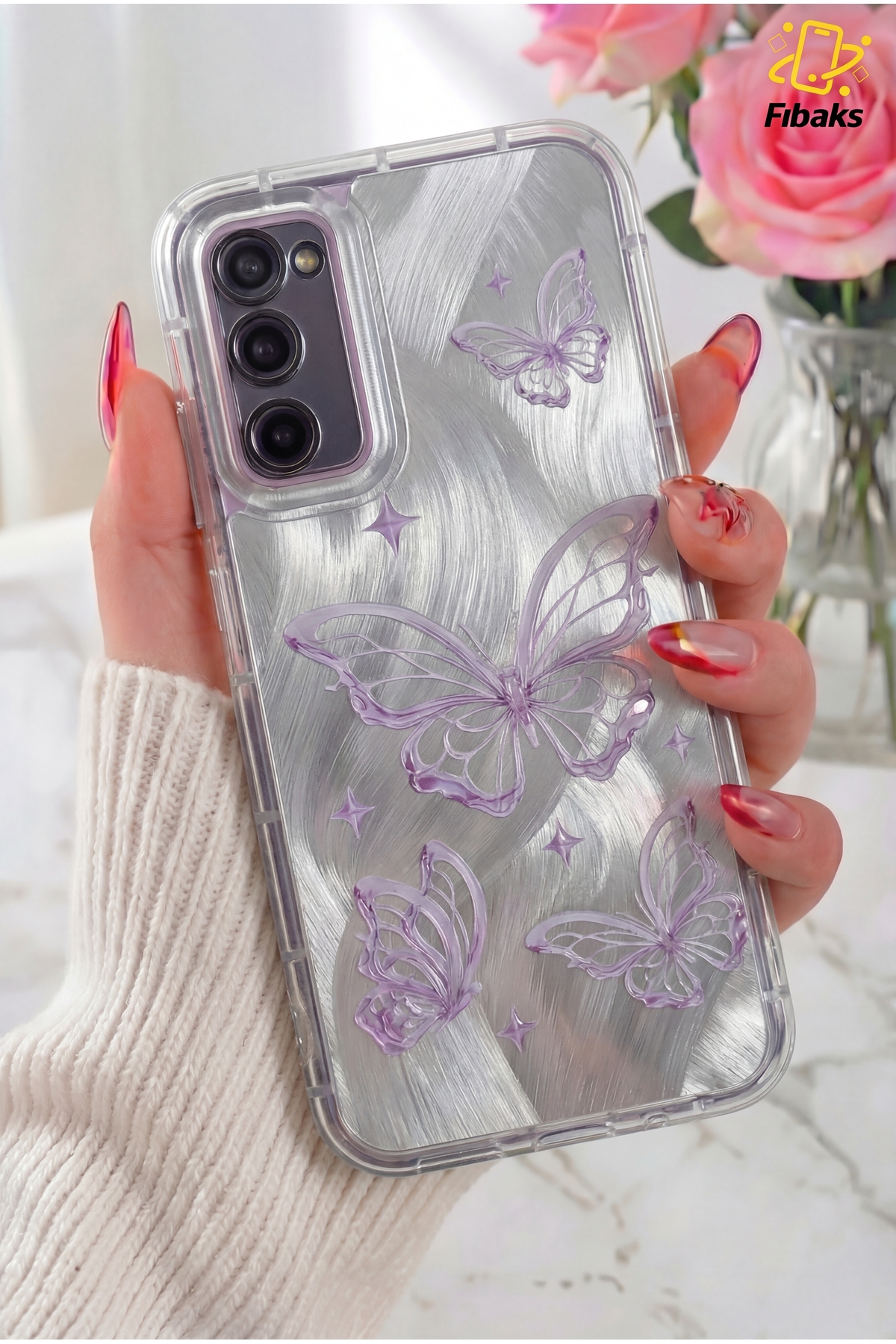 Galaxy S21 FE Case Dismantle Plug Camera Shiny Hologram Butterfly Pattern Shock Absorber