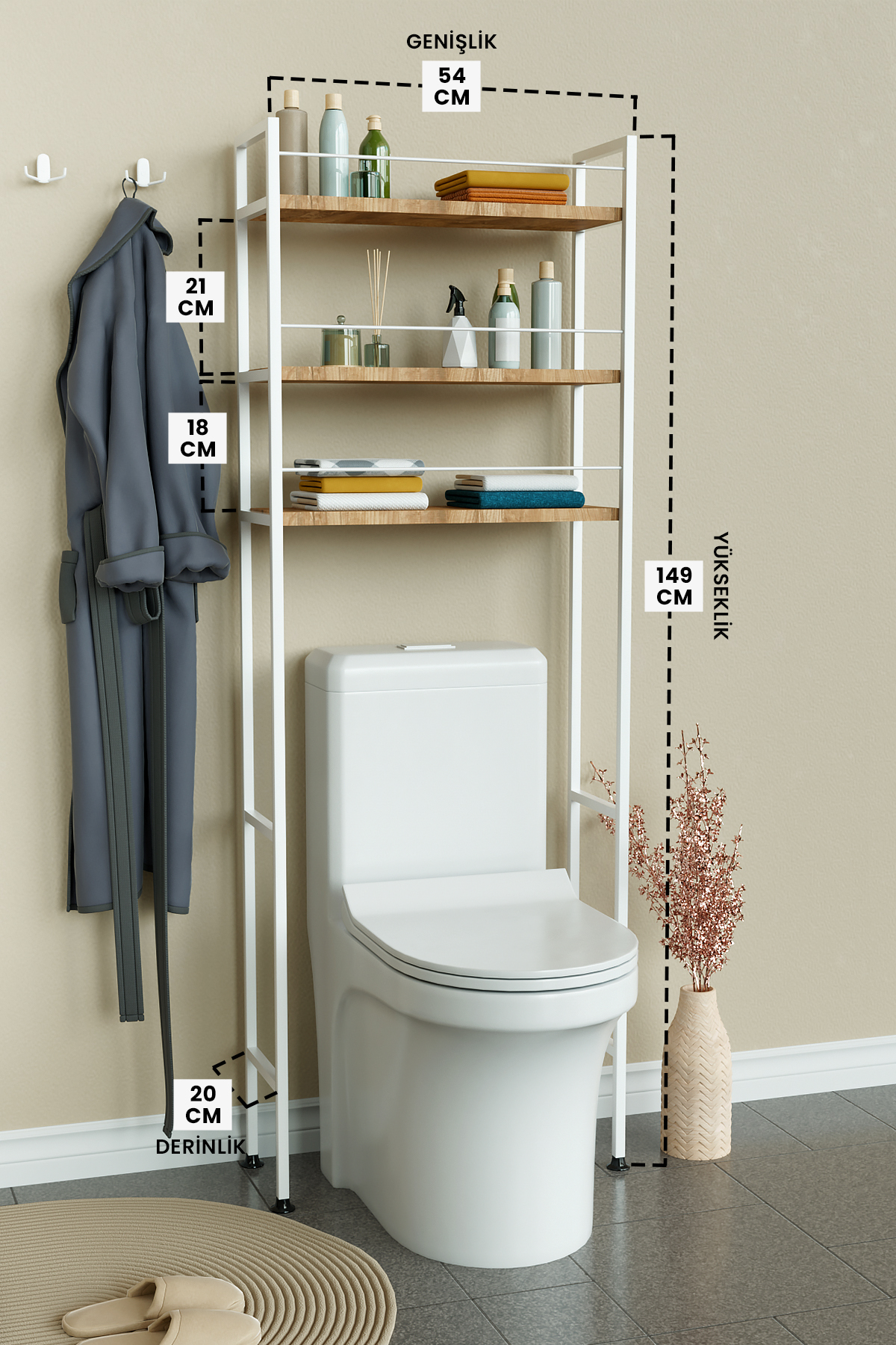 Hediyeler Kapında Klozet Üstü Banyo Düzenleyici Raf Kolay Kurulum ve Bariyerli Dolap fotoğrafı 6 (önizleme)