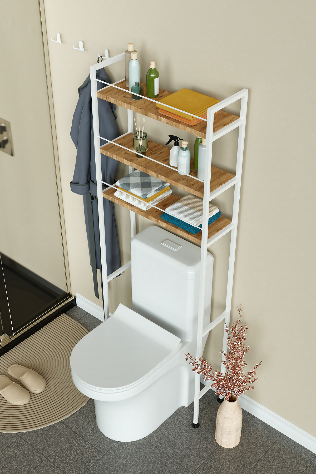 Hediyeler Kapında Klozet Üstü Banyo Düzenleyici Raf Kolay Kurulum ve Bariyerli Dolap fotoğrafı 3 (önizleme)