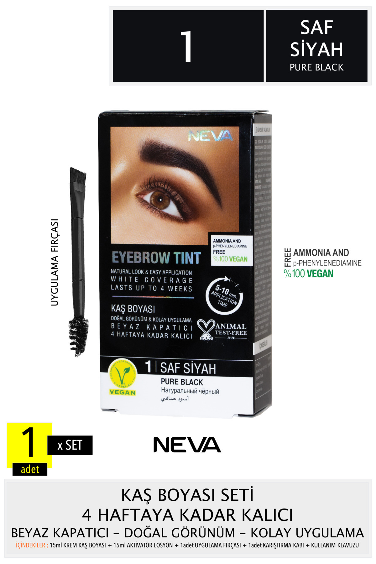 Eyebrow Tınt Kaş Boyası 15ml (vegan) 1 Saf Siyah — مشکی 8698636621373-n1