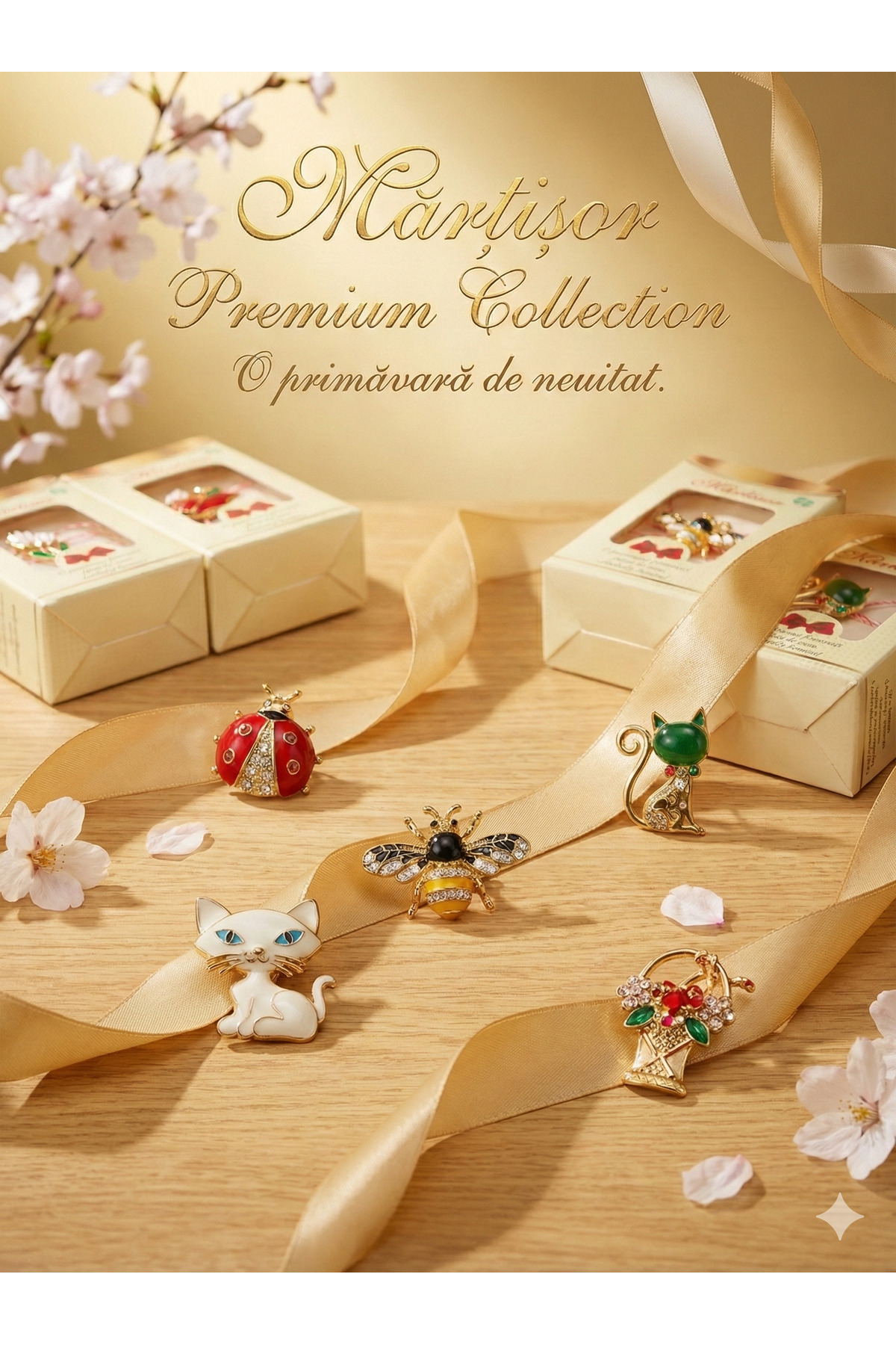 Set de 30 de martisoare din metal premium, simboluri norocoase si figurine elegante, ambalate cadou