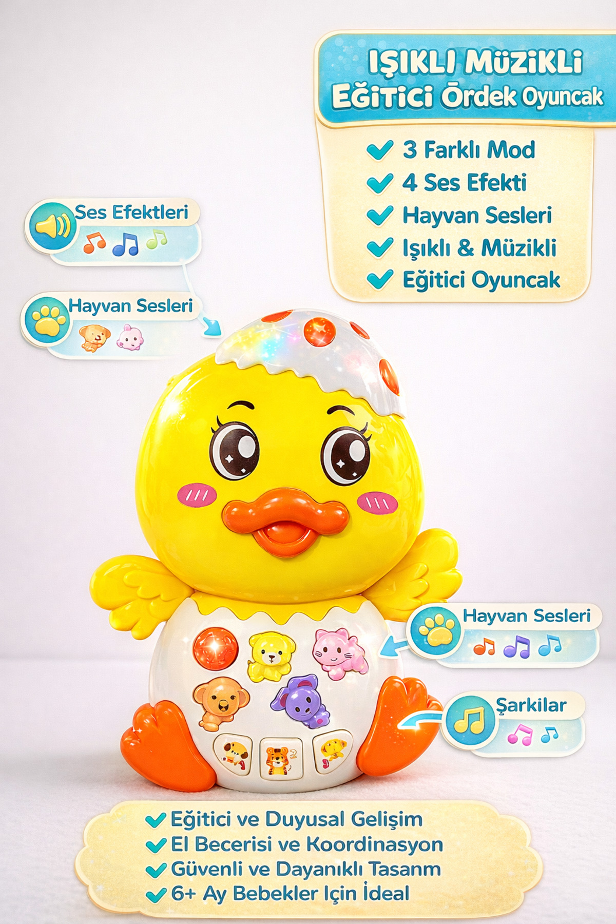 Duck Baby Piano with Light and Music - Educational Baby Piano with Animal Sound Melody and Lullaby