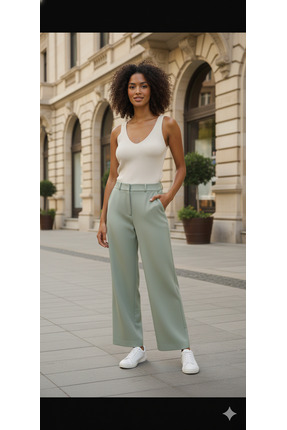 Mirror Straight Fit Rahat Yeşil Pantolon