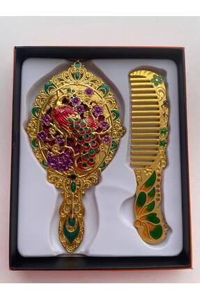 GALATA GIFT Ayna Tarak Seti, Tavuskuşu, Metal, Çeyizlik, Hediyelik Set, Minel...