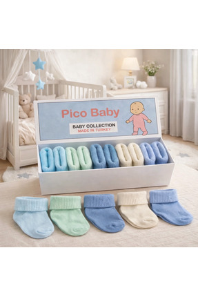 Pico Baby Organik Pamuk Unisex 5'li Kutulu Premium Yeni Doğan Bebek Çorabı