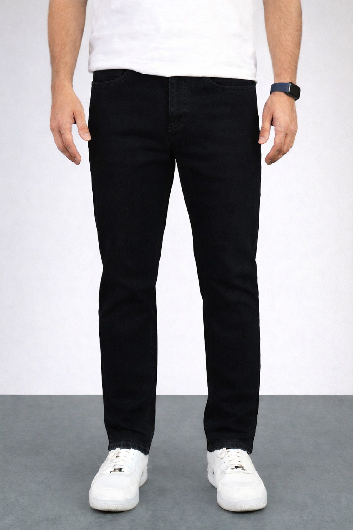 BM BALANCEMODA Erkek Siyah Regular Boru Paça Esnek Likralı Denim Jeans Kot Pantolon görsel 4