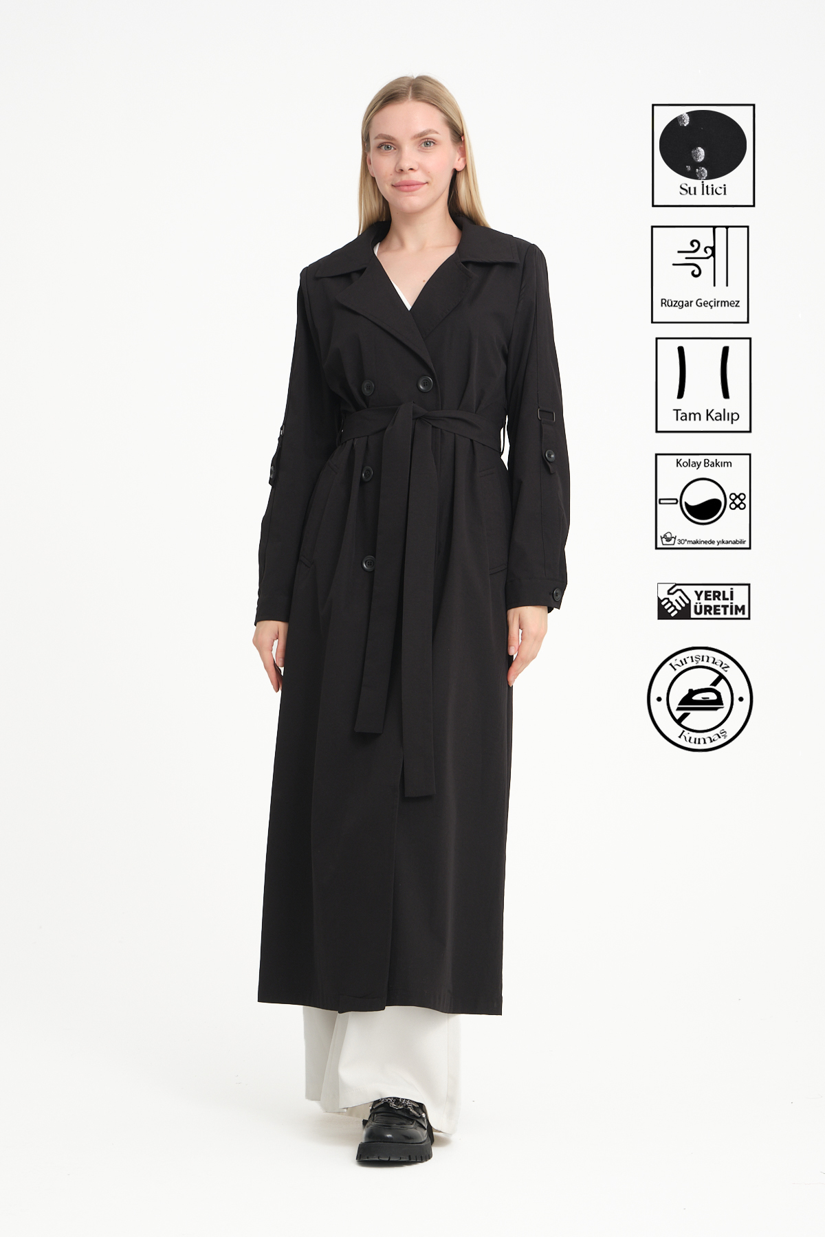 Waterproof Wrinkle-Proof Long Unlined Summer Trench Coat Black ( 135 Cm) 3910