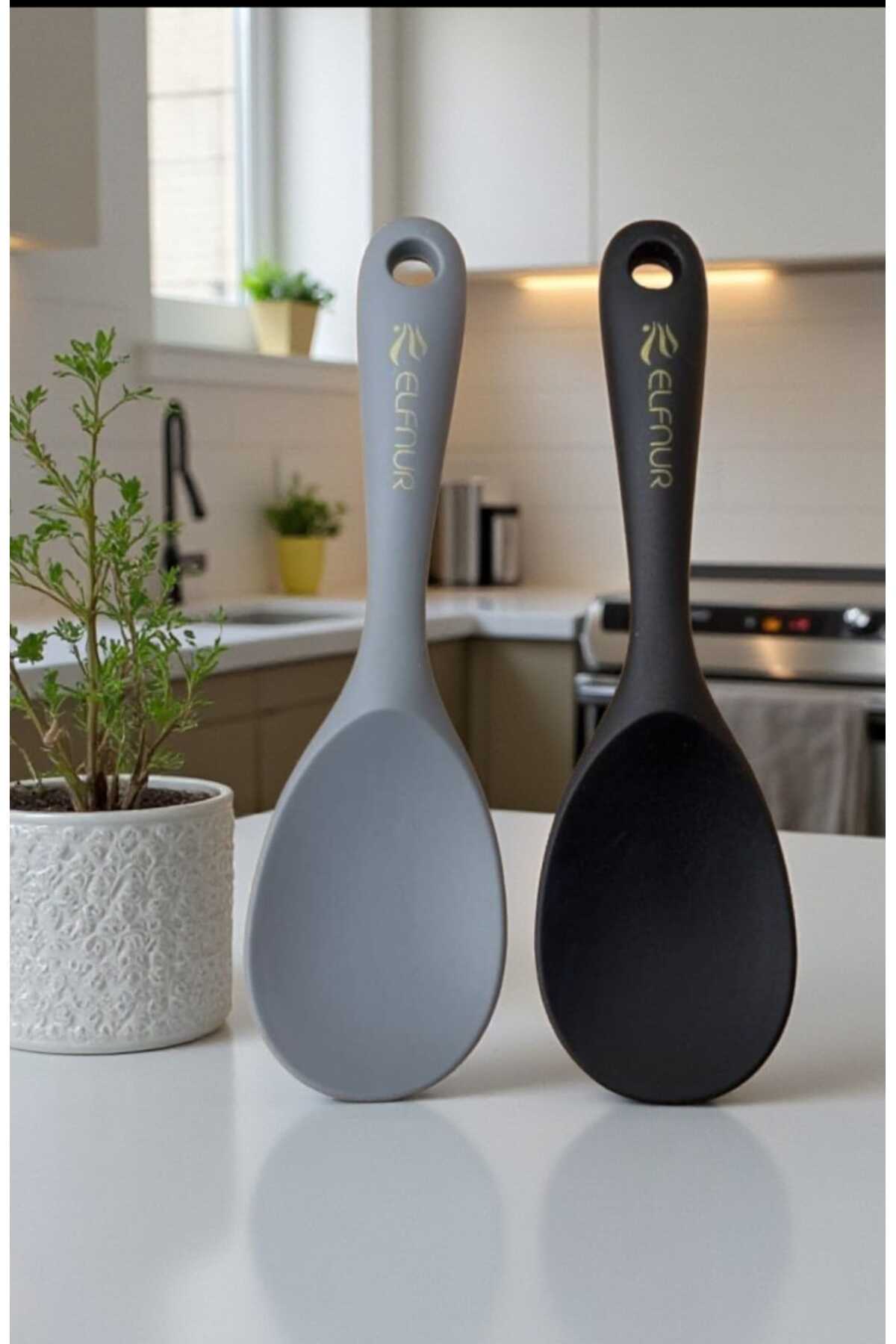 (2 x Ultra Hard Tipped Silicone Rice Spoons High Temperature Resistant Fireproof Non-Stick 22 Cm