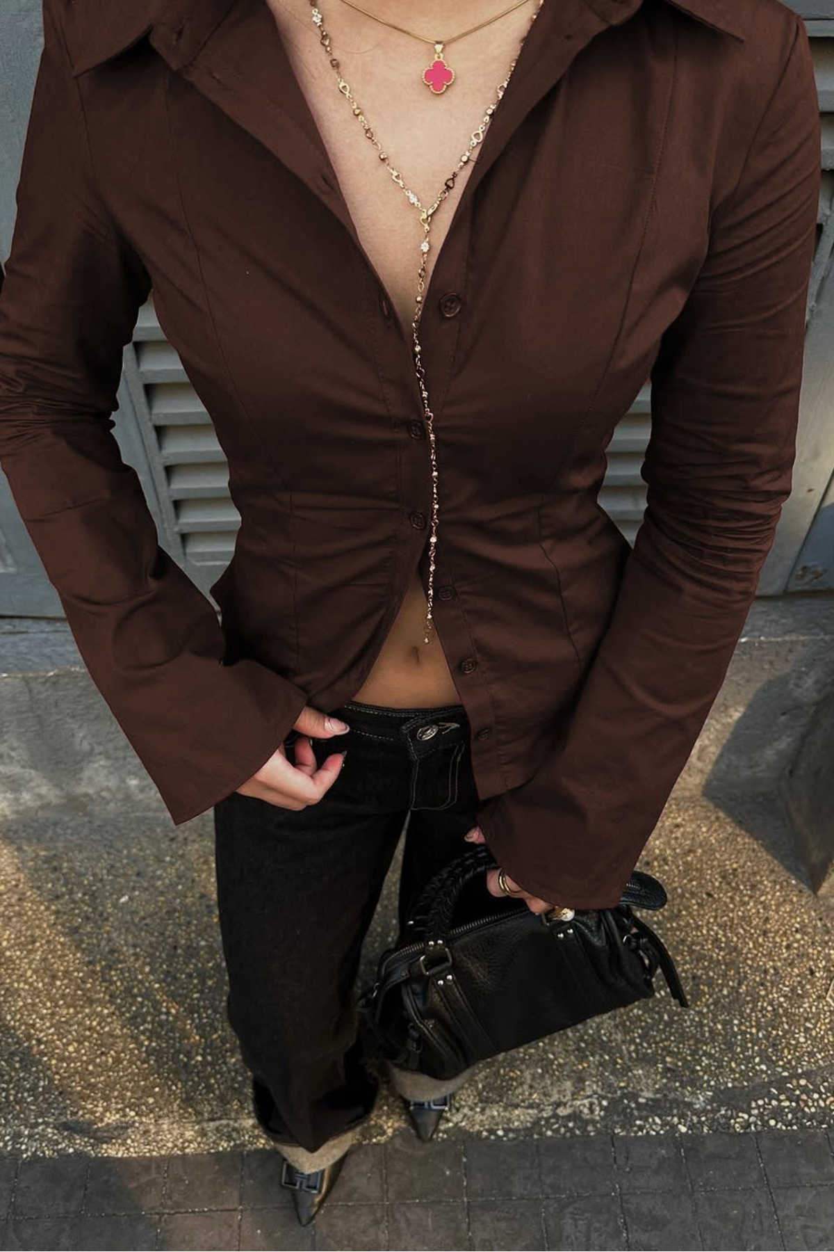 Madmext Kahverengi Vücuda Oturan Slim Fit Kadın Gömlek MG2659 görsel 4