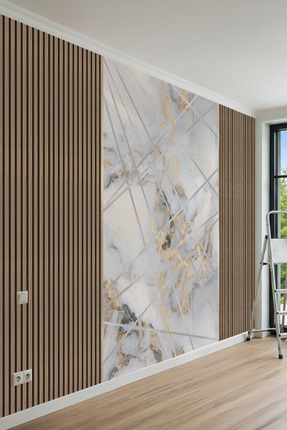 MİRAZAWALL Modern Dikey Panel ve Geometrik Mermer Desenli Tek Parça Tekstil D...
