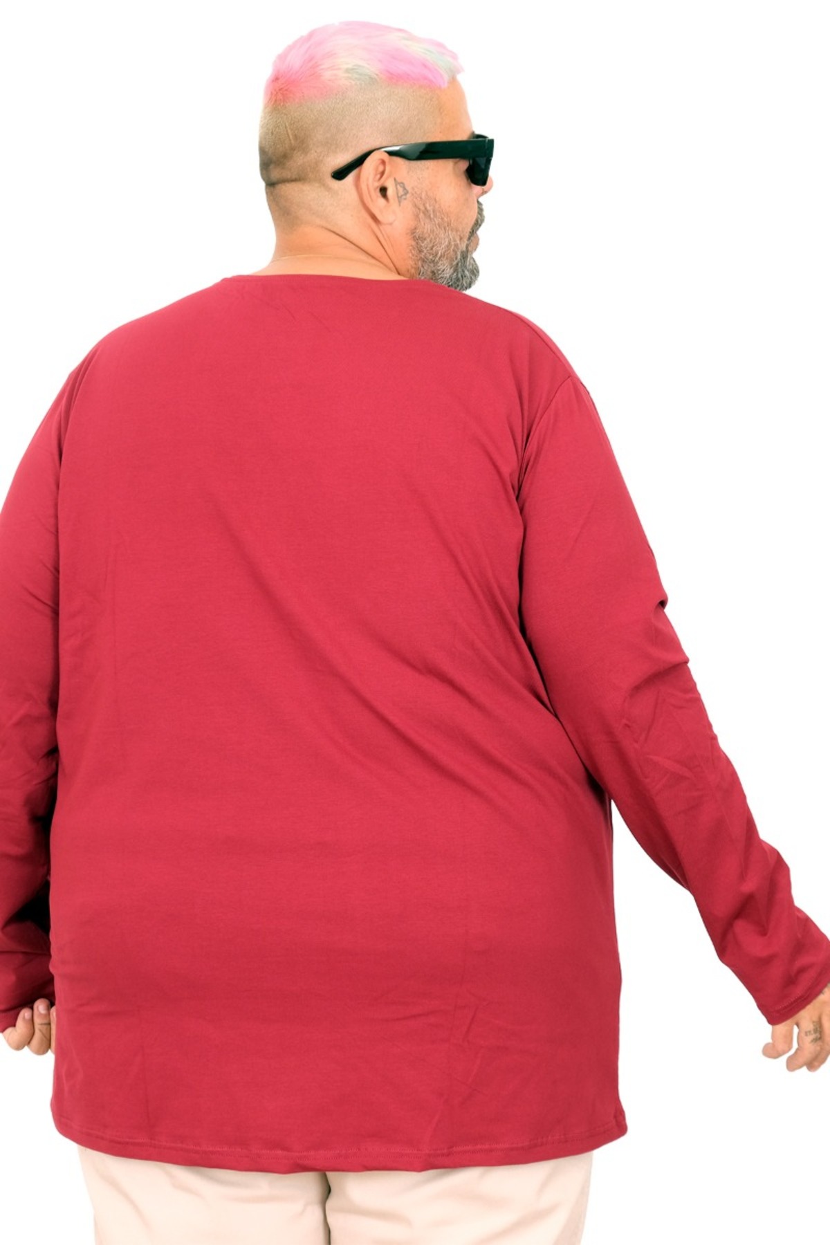 ModeXL Mode XL Büyük Beden Erkek Tshirt Likralı Bisiklet Yaka 20102 Bordo görsel 4