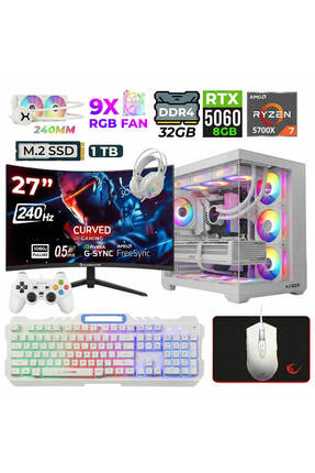 XASER Sword X55 Ryzen 7 5700X 32GB Ram 1TB M.2 NVMe SSD 8GB RTX5060 Sıvı Soğu...