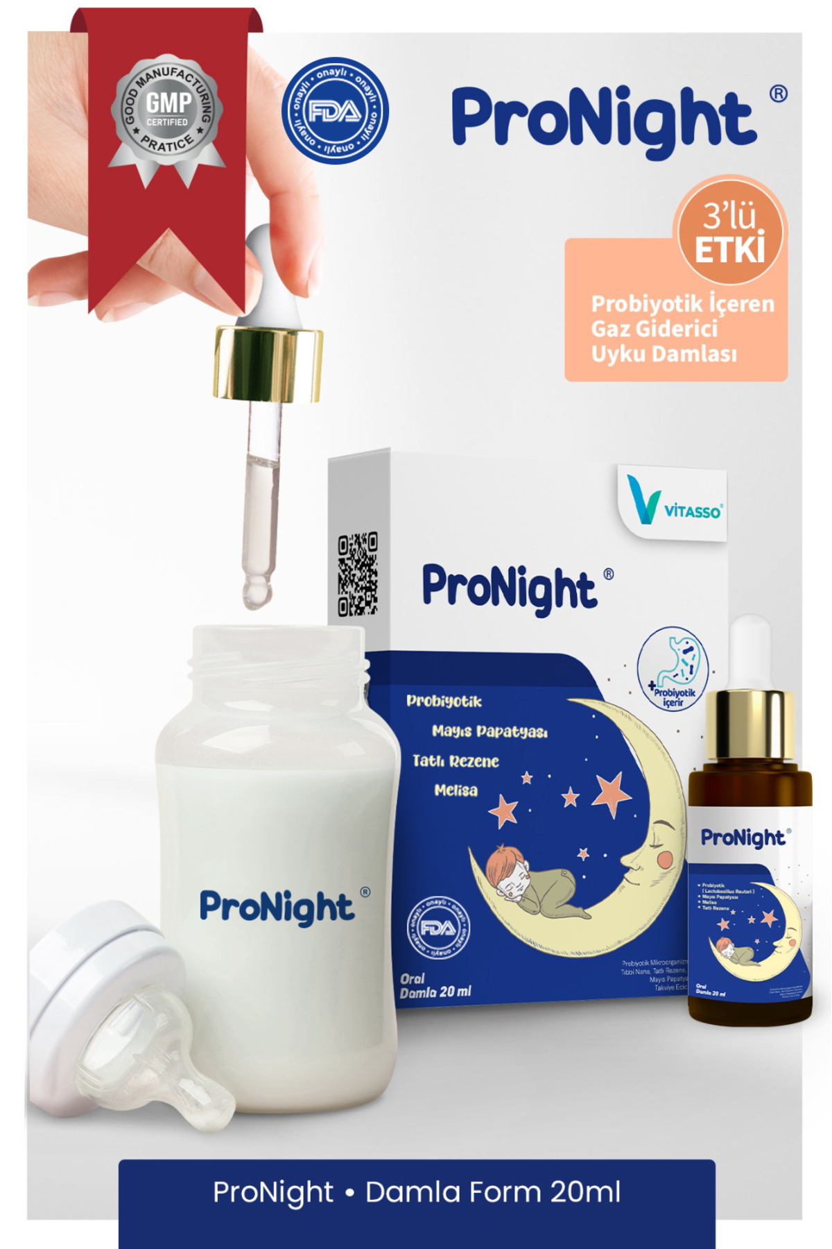 Vitasso Pronight Çocuklar Için Probiyotik Içeren Gaz Ve Uyku Damlası Damla 20 ml fotoğrafı 3 (önizleme)
