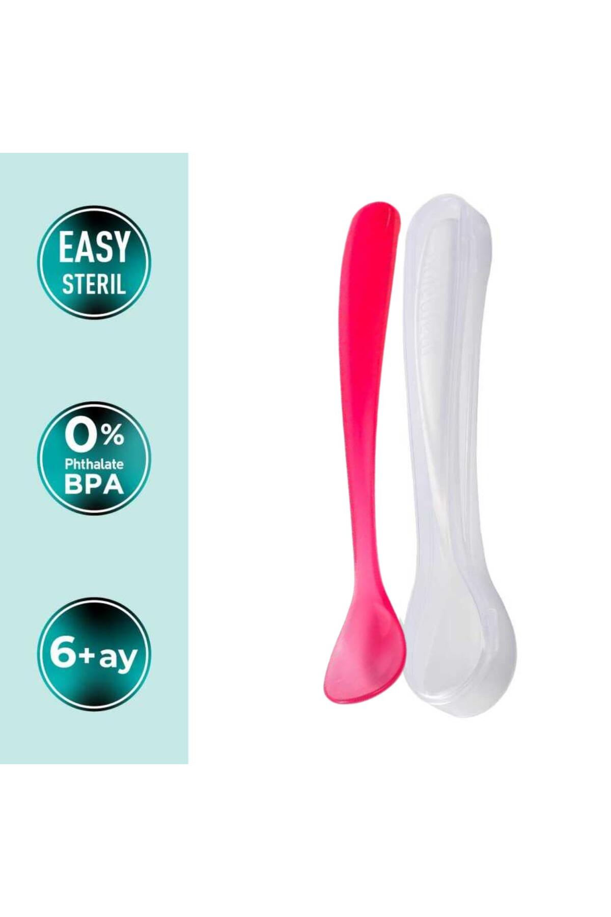Mamajoo Ergonomik Beslenme Kaşık Seti Pembe & Beyaz, 6 Ay+ İkili - Saklama Kabı Hediyeli fotoğrafı 2 (önizleme)