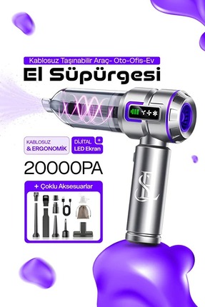 EN SİGA Şarjlı Kablosuz Araç İçi Süpürge | Güçlü Vakum | Fırçasız Motor | Üfl...