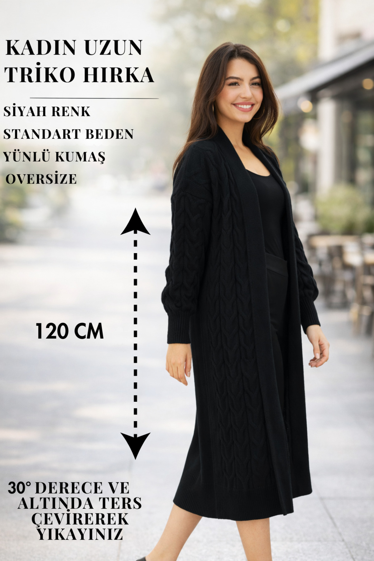 Lasirius  Kadın Uzun Triko Hırka , Oversize, Yünlü, Sıcak Ve Şık, Kışlık - Görsel 3