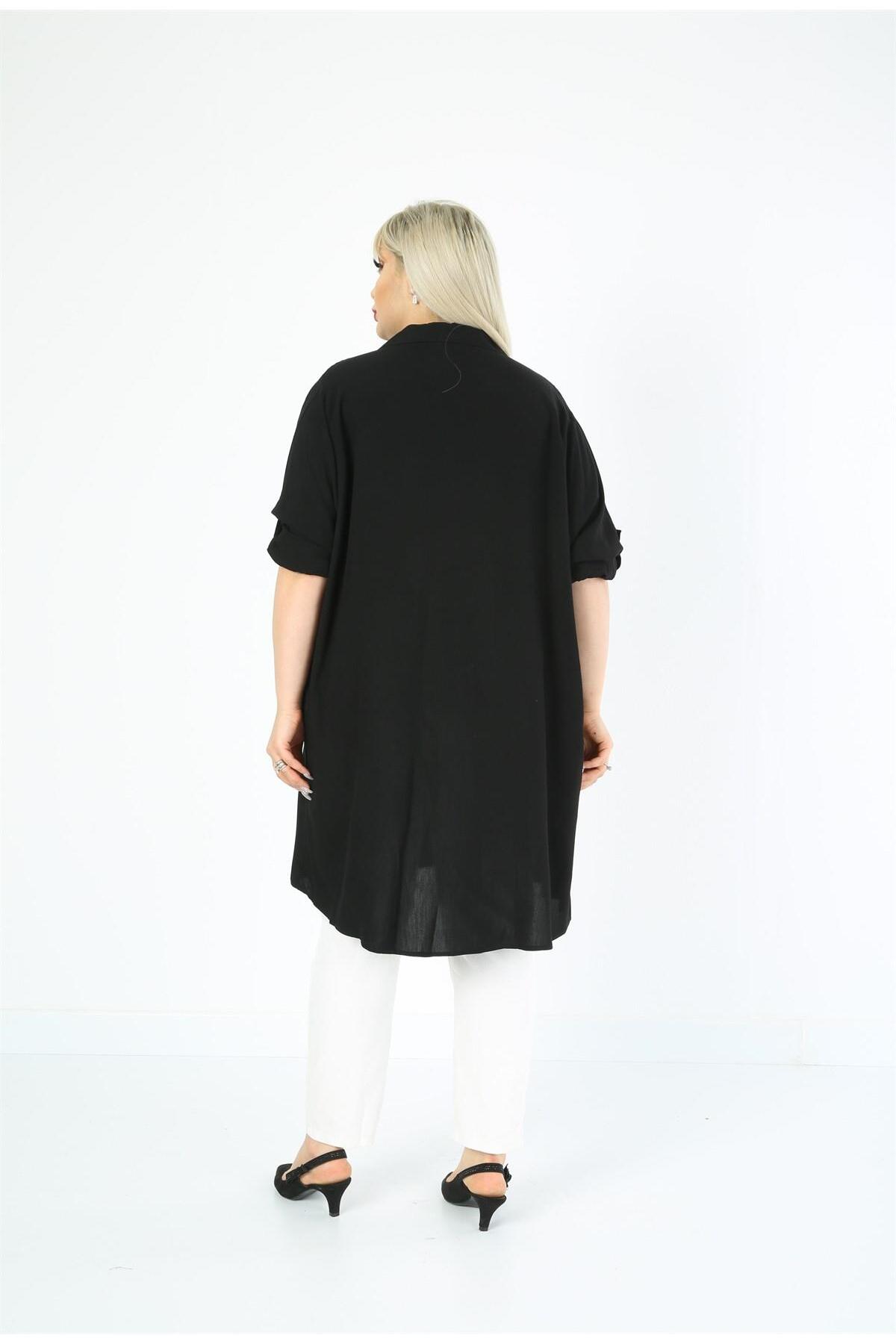 By Alba Collection  Kadın Pamuk Viskon Düz Büyük Beden Tunik Siyah - Görsel 3